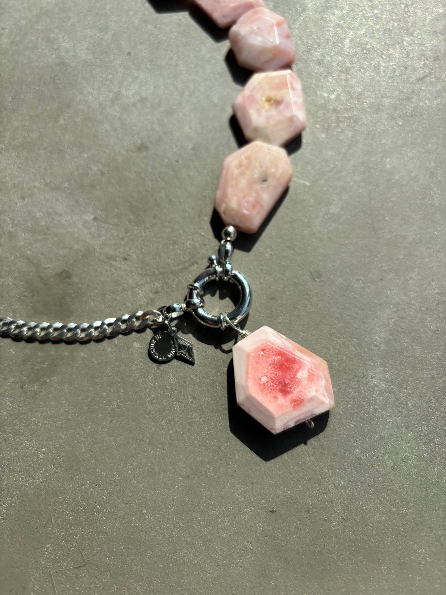 Statement Halskette mit rosa Andenopal