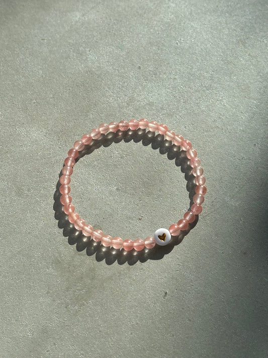 Erdbeerquarz Kugelarmband "Herz" Gold