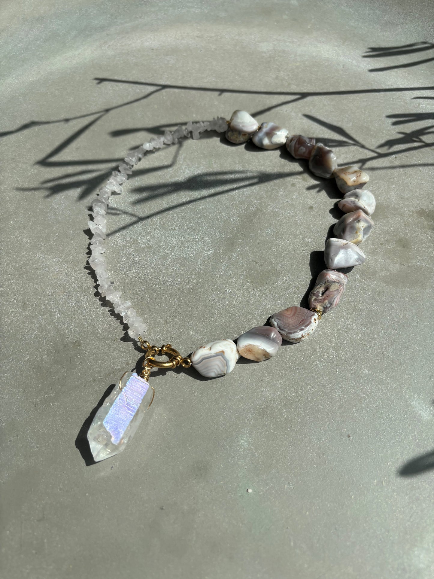 Statement Halskette Achat, Rosenquarz & Bergkristall