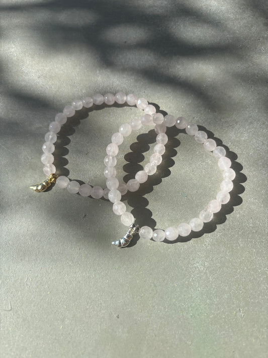 Rosenquarz Armband "Croissant" Gold